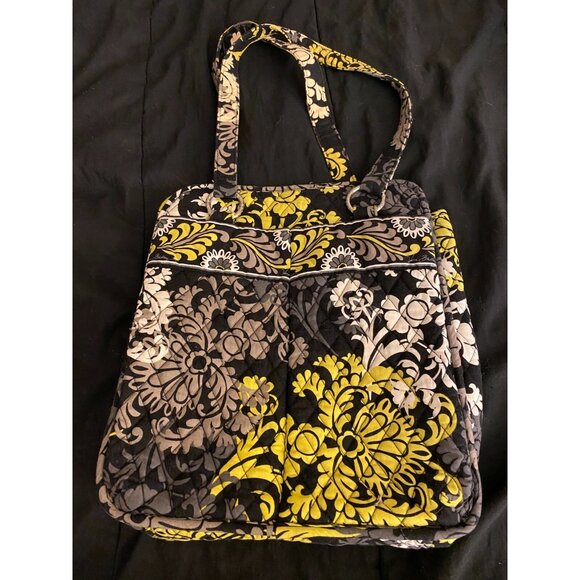 VERA BRADLY LARGE PURSE HANDBAG SHOULDER BAG GREEN GRAY WHITE PATTERN Retired - Picture 1 of 3